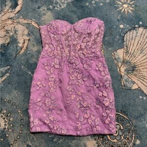 Elegant Strapless Floral Dress in Purple